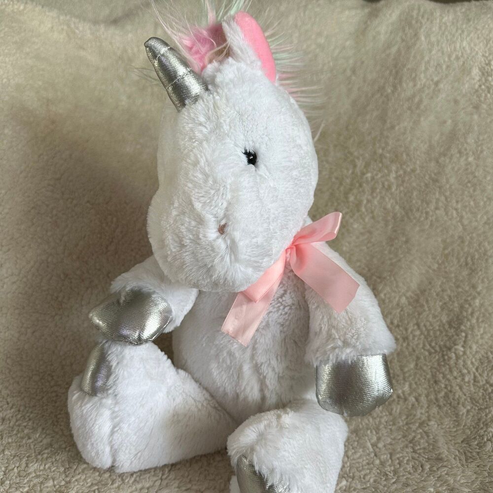 Animal Adventure Unicorn Plush White Silver Hooves 20” Plush 2019 Bow Stuffed